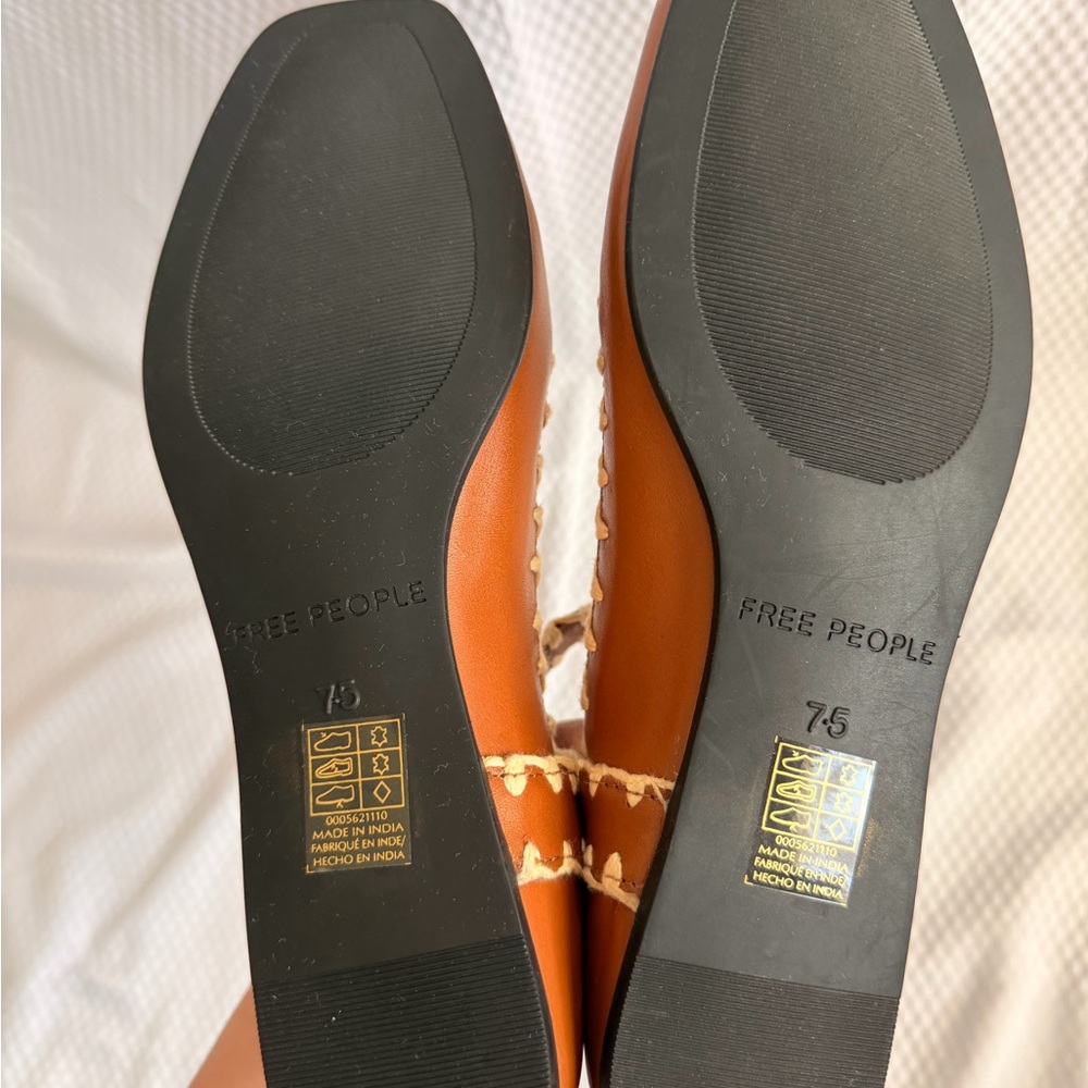 Free People NEW Crochet Mystic Mary Jane Ballet Flats Brown 100%Leather 7.5 - Picture 9 of 10